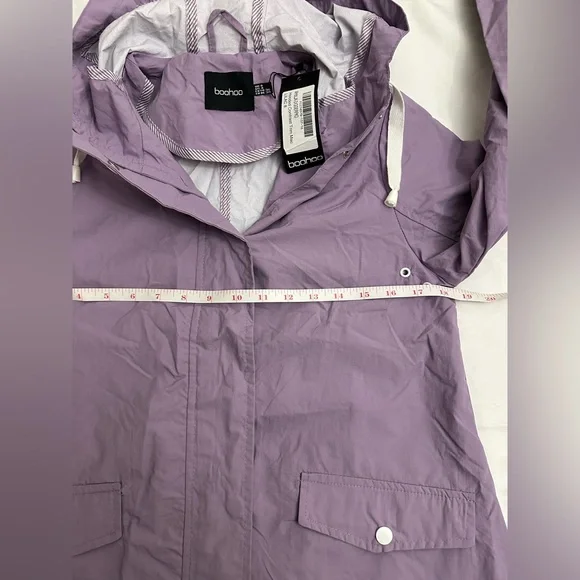 NWT Boohoo Hooded contrast Trim Mac Lilac windbreaker size 4 - Picture 8 of 8